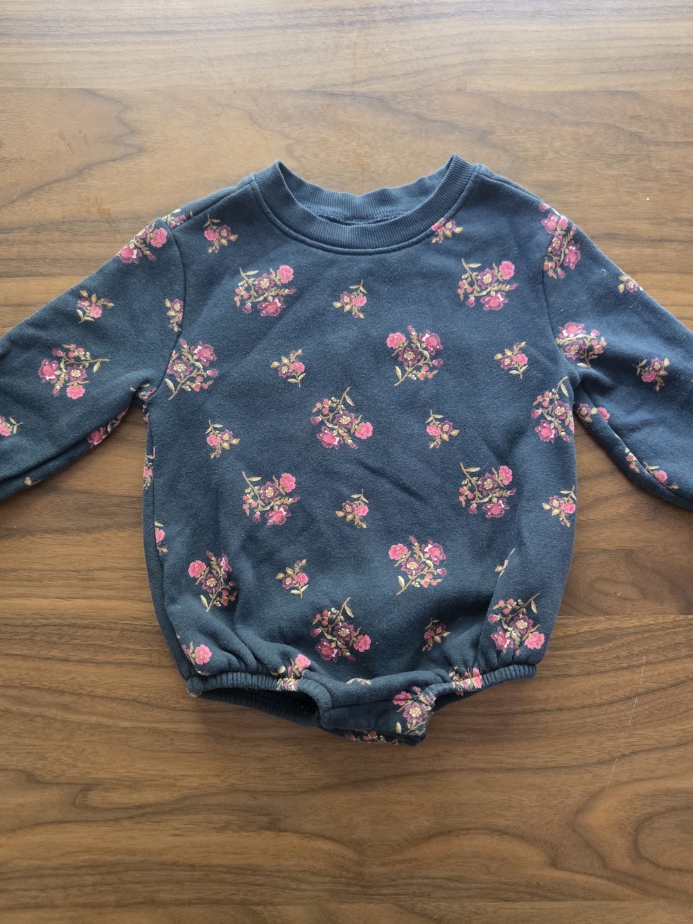 Old Navy Cozy Fleece Floral Bubble Romper One-Piece Navy Pink 24m